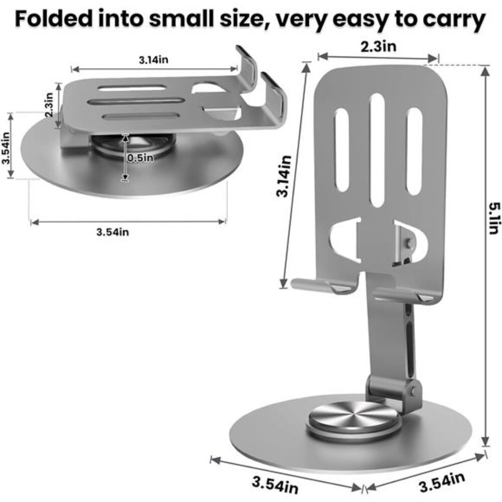 Cell Phone Stand, Multi-Angel Adjustable 360° Rotation Non-Slip Metal 2PCS - Picture 3 of 7